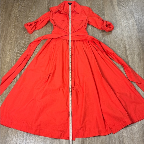 Karen Millen Orange Tailored Belted Poplin Maxi Button Up Down Shirt Dress sz 8 - Picture 10 of 13